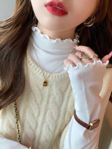 สไตล์ผู้หญิงครึ่งคอสูงไม้-หูเห็ด SLIM FIT เสื้อกันหนาวสําหรับฤดูใบไม้ร่วง/ฤดูหนาวกํามะหยี่สองด้านขนาดใหญ่ด้านบน