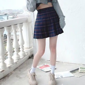 American Retro High Waist Plaid Skirt Womens Spring Autumn New Style Slimming Half Skirt Student Short Skirt with Safety Pants