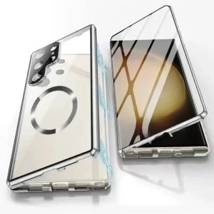 LS | 360° Protection Metal Magnetic Double Sided Glass Snap Lock Case For Magsafe Samsung Galaxy S26 Ultra S25 S24 S23 S22 Ultra Plus