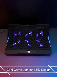 NOXIER Laptop Cooler Pad with Phone Holder 9"-18" RGB Light Fan Adjustable Height Two USB Cooling Pad Support Adjustable Notebook Silent 6Fans