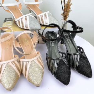 Giày cao gót nhọn 7p bít mũi da nhủ kim tuyến phối trong BM61