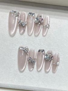 Detachable White Enhancing Cats Eye Sparkling Butterfly Girl Heart Ice Transparent Pink Crystal Stone Nail Stickers Shiny Luxury