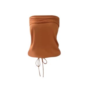 YUEZHONGWEI | French Style Shoulder Bared Orange Knitted Tank Top Women Summer Outwear Slim Fit Exposing Shoulder Long Short Sleeve T-Shirt