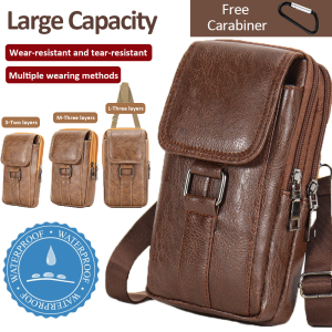 Beltbag Original for Men New 2024 Sale Waist Bag Waterproof Phone Pouch for Men Multifunctional Waist Pocket Bag Crossbody Bag Large Capacity High Quality Leather Wear-resistant Waist Bag Motorcycle Bikers Running Tactical Cellphone Bag Free Carabiner