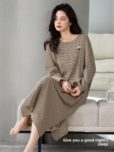 MiiOW | Pure Cotton Long Sleeve Sleep Dress Womens Spring Autumn Lightweight Midi Dress Ladies Nightgown Home Clothes Outdoor Wear