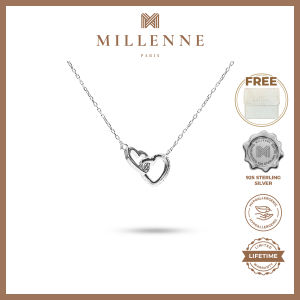MILLENNE Made For The Night Forever Linked Hearts Cubic Zirconia Rhodium Necklace with 925 Sterling Silver