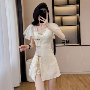 Chinese Ethnic Style Qipao Suit with Short Pants and Buttons