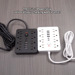 CHIEFWAY 14-in-1 Flat Plug Power Strip Extension Cord with 8 AC Outlets / 4 USB A / 2 Type C PortsSurge Protector