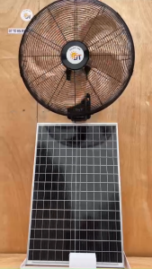 Có Điều khiển - Quạt sạc tích điện năng lượng mặt trời treo tường công nghiệp Solar Fan 18 inch 60000mAh động cơ không chổi than 5 cánh gió mạnh