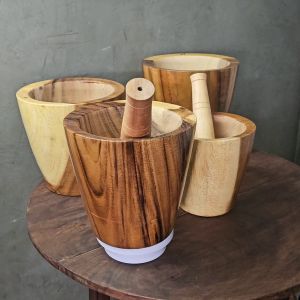 ครกไม้พร้อมสาก สไตล์โมเดิร์น ครกส้มตำ ครกตำน้ำพริก พิเศษ 7-9 และ 10 ชั่วโมง