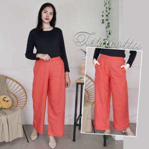 Celana Panjang Wanita / Celana Kulot Karet Belakang Plain