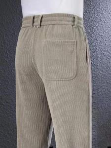 plus Size Corduroy Casual Pants Anti-Wrinkle Loose Straight Leg Sporty Mens Wear Spring Autumn Style Comfortable Elastic Waist