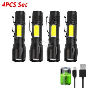 1/2/4/8/10Pc Mini Flashlight COB+XPE Portable Torch Zoomable Focus Lights Ultra Bright USB Charge Camping Emergency Side Lamp