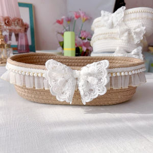 Handcrafted Basket for Cosmetic Jewelry Storage Remote Controller Organizer Cotton Material Living Room Decorative Item