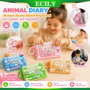 ECILY Cute Cartoon Mini 26-Key Keyboard Fidget Toy for Kids Fun Stress Relief Press Keychain Portable Silicone Bag Charm School Classroom Travel Toy Gift