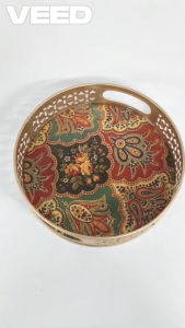 Elegant Metal Decorative Serving Tray with Intricate Floral Pattern & Cutwork Design | Multipurpose Pooja Fruit & Home Decor Tray(Pack of 1 | 8 Inch)