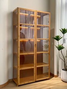 Bamboo Display Cabinet 1/2 Doors Acrylic Door Transparent Dustproof Bedroom Glass Cabinet For Display