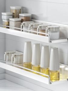 Stainless Steel Kitchen Spice Rack Wall Mounted No Drilling Required Organizer Storage Holder Modern Simple Style Carbon Steel