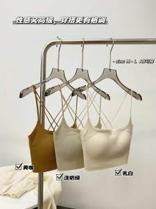 เสื้อชั้นในกีฬาโยคะแบบมีสายรัด ทรงเกาะอกสีขาว ป้องกันการลื่นไหล สำหรับผู้หญิง เสื้อชั้นในแบบสวมสบาย ดีไซน์หลังสวยงาม