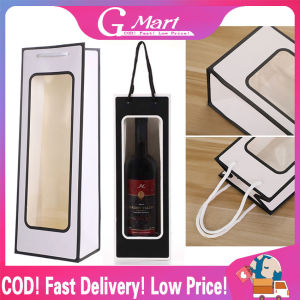 ⭐【LazTop Seller】5PCS Clear Window Plain Paperboard Flower Wine Bags Kraft Paper Wine Bag Packaging for Guests Christmas Gift Wine Bag Tote Bag Paper-Wine-Bag