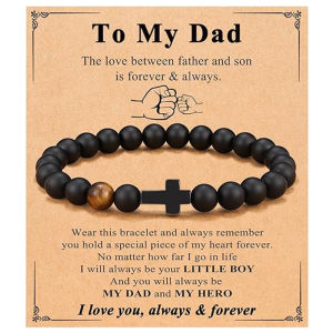 To My Dad Godfather Husband Brother Beaded Bracelet Black Cross Beads Bracelets With Card Gifts