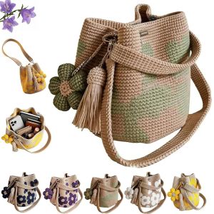Handmade Crochet Flower Tote Knit Floral Purse Bag Boho Woven Beach Handbags Crossbody Shoulder Bag for Women Vacation