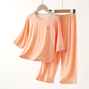 Girls Summer Lightweight Breathable Home Clothes Set Seven Sleeve Childrens Sleepwear Air Conditioning Suit Comfortable round Neck