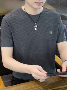 HENGYUANXIANG | Hengyuanxiang Mens Round Neck Short Sleeve T-Shirt Ice Silk Cool Feeling Casual Versatile Summer Breathable Sweatshirt