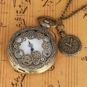 New Bronze Đồng hồ Quartz Steampunk Cổ Điển Đồng hồ bỏ túi mặt số la mã Với Chuỗi Vòng Cổ đồng hồ cổ điển Phụ Nữ