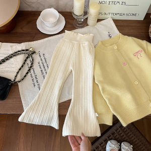 Quần Dài Ống Loe Cho Bé Gái Mùa Xuân Thu 2024 Phong Cách Mới Hàn Quốc Trẻ Em Co Giãn Quần Dài Thường Ngày Dệt Kim Cho Bé Gái