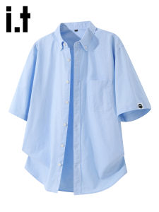 FINGERCROXX | Simplicity Blue Short Sleeve Thin Loose Turn-down Collar Shirt