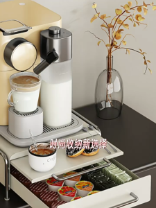 Little Carpenterr Rak Mesin Kopi Coffee Machine Stand with Extension Board and Drawer Coffee Bar Organizer Storage Rack