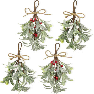 ช่อดอกมิสเซิลโทเทียมขนาด 23 ซม. ผลเบอร์รี่สีแดง ดอกไม้มิสเซิลโทปลอม ของตกแต่งแขวนต้นคริสต์มาส สำหรับตกแต่งบ้านในวันคริสต์มาสปี 2025