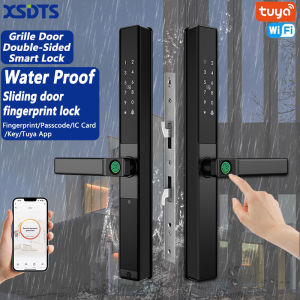 XSDTS Tuya WiFi Smart Digital Door Lock Grille Swing door Double Side Fingerprint Digital Aluminium Gate Lock Outdoor Waterproof Stainless Steel Grill Door Sliding Door Lock