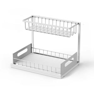 Kitchen Double-Layer Sliding Sink Under-Sink Shelf for Home Use Pull-Out Cabinet Storage Rack for Kitchen and Bathroom Storage