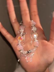 6 Pcs Charm Besi Dengan Kristal Silver Based - Butterfly Two Tone Kupu-Kupu Liontin Berlian Untuk WomenS Butterfly Necklace Ins