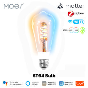 MOES Tuya Smart LED Bulb WiFi/Zigbee/Matter Vintage Edison Filament 16 Million RGB Colors Dimmable Support Alexa Google Home