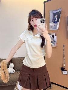 Áo Thun Nữ Tay Ngắn Cổ Bẻ Không Đều Phong Cách Hàn Quốc Áo Thun Cotton Co Giãn Dáng Ôm Mùa Hè Thường Ngày Cỡ Nhỏ