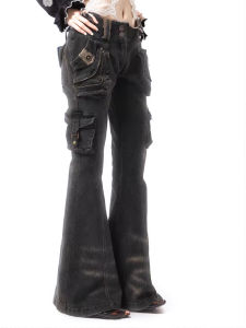 High Waist Bell Bottom Denim Jeans Womens Autumn Winter American Retro Straight Leg Pockets Slimming plus Size MM Jeans