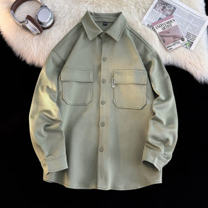 Spring & Fall New Polo Collar Workwear Shirt Mens Long Sleeves Trendy Fancy Loose Shirt Mens Fashion Wear Casual Outwear