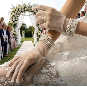 New Arrival White Bridal Gloves Cheap Bride Wedding Gloves Beaded Pearls Gloves Women Elegant Guantes Complementos De Boda 2026