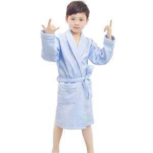 Childrens Cotton Bathrobe Absorbent Thin Summer Bathing Gown Quick Dry Spring Autumn Sleep Robe with Hat Boy Girl