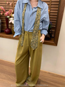 Korean Style Casual Pants Womens High Waist Straight Leg Loose Fit Summer Slimming Long Trousers Mixed Flax Yarn Gathered Vintage