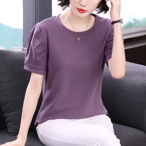 HUAXUNRAN | Cotton Loose Fit T-Shirt for Moms Plus Size Thin Short Sleeve