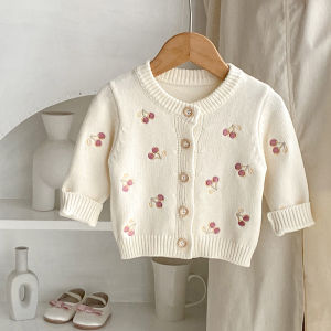 Girls Knitted Cardigan Newborn Baby Coat Spring Autumn Outfit Small Size Long Sleeve round Neck Button up Cotton Sweater
