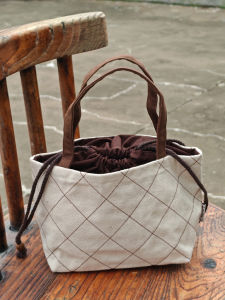 Pure Cotton Canvas Lunch Box Handbag Womens Retro Ethnic Drawstring Bag Soft Handheld Casual Simple Style Foldable Washable