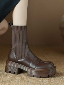 42 Large Size Womens Boots 41-43 Thick Sole Muffin Platform Fashion Fashion Socks Boots Skinny Booties Small Size 33