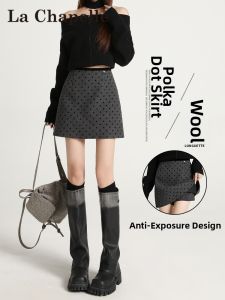 La Chapelle | Winter Gray Polka Dots High Waist Slim Fit Pencil A-Line Skirt