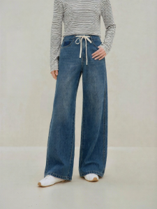 INMAN | Vintage High-waisted Drawstring Slimming Wide-leg Jeans 2026 Autumn
