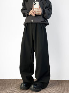 กางเกงขายาวทรงหลวมสไตล์อเมริกันสำหรับผู้ชาย กางเกงขายาวทรงตรงพับสองด้าน กางเกงขายาวลำลองสไตล์ไฮเอนด์สำหรับใส่ไปทำงาน